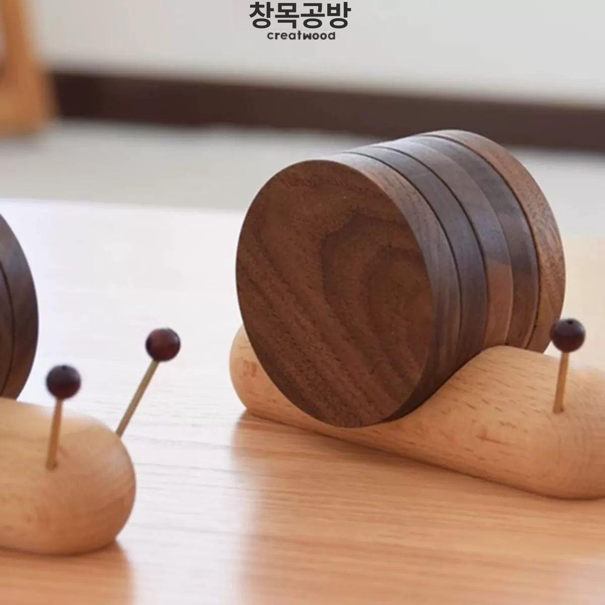 우드 티코스터 컵받침대 코스터 달팽이 원목 머그잔 귀여운 컵받침 달팽이B - 메인 이미지