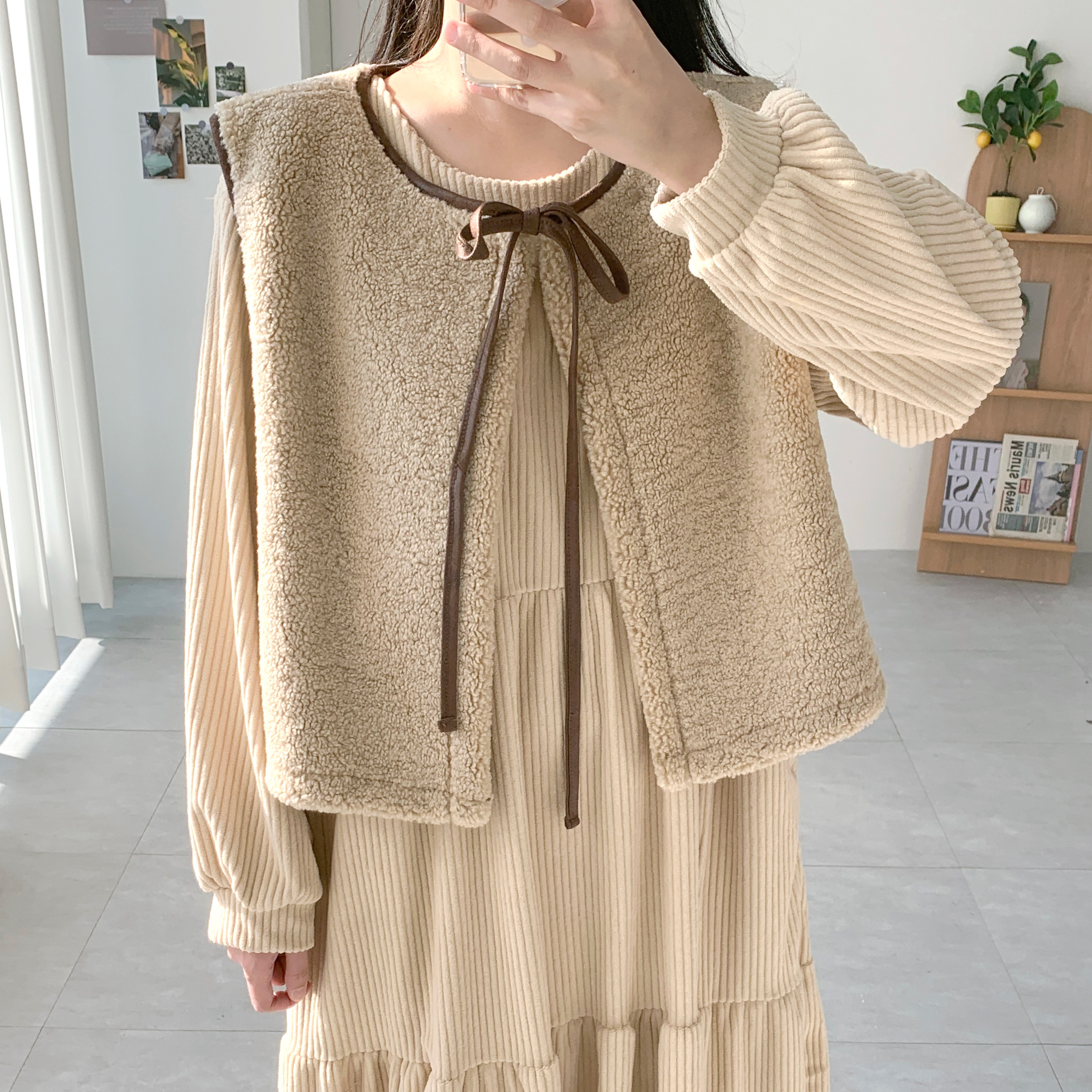 무스탕조끼 양털조끼 뽀글이조끼 - 메인 이미지