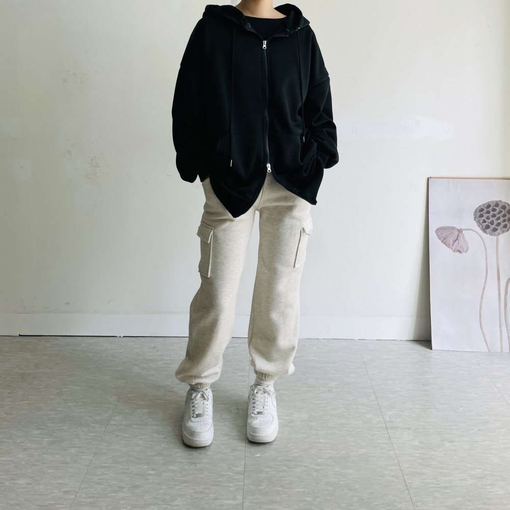 기모 카고 조거팬츠 여성겨울바지 키작녀 밴딩 팬츠 - 상세 이미지 3
