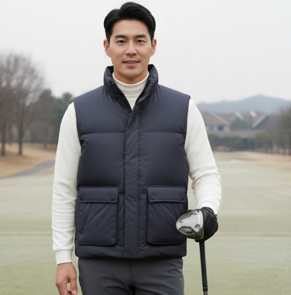 링스골프 남성 겨울 다운 베스트 패지 아웃포켓형 덕다운 골프 패딩조끼 - 상품 이미지