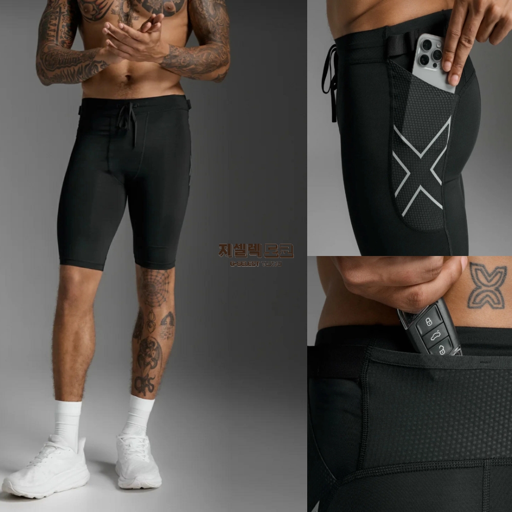 2XU PWX 에어로 메쉬 컴프레션 쇼츠 남성 러닝 타이즈 레깅스 블랙 MA7374B - 상품 이미지