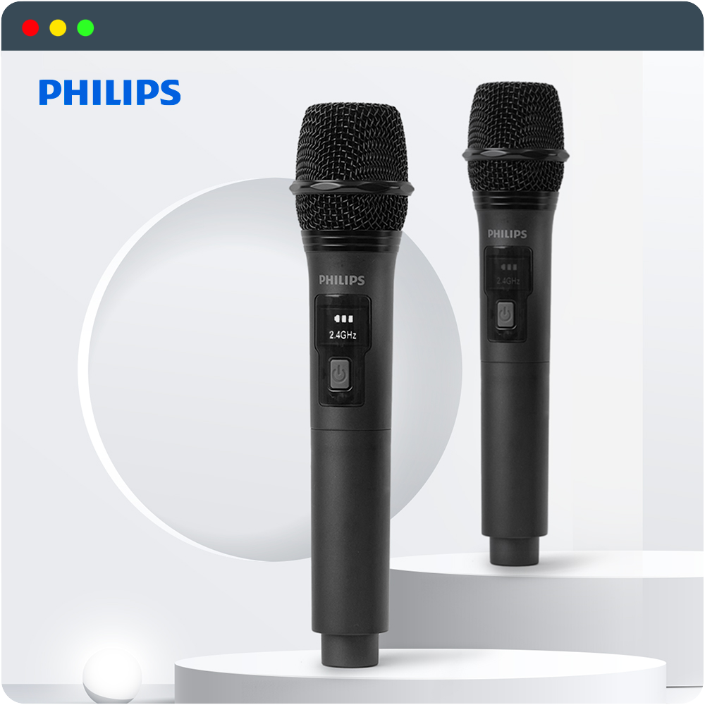 필립스 강의용 공연용 무선 듀얼 마이크 세트 2.4GHz 마이크 2개 리시버 포함 - 상품 이미지