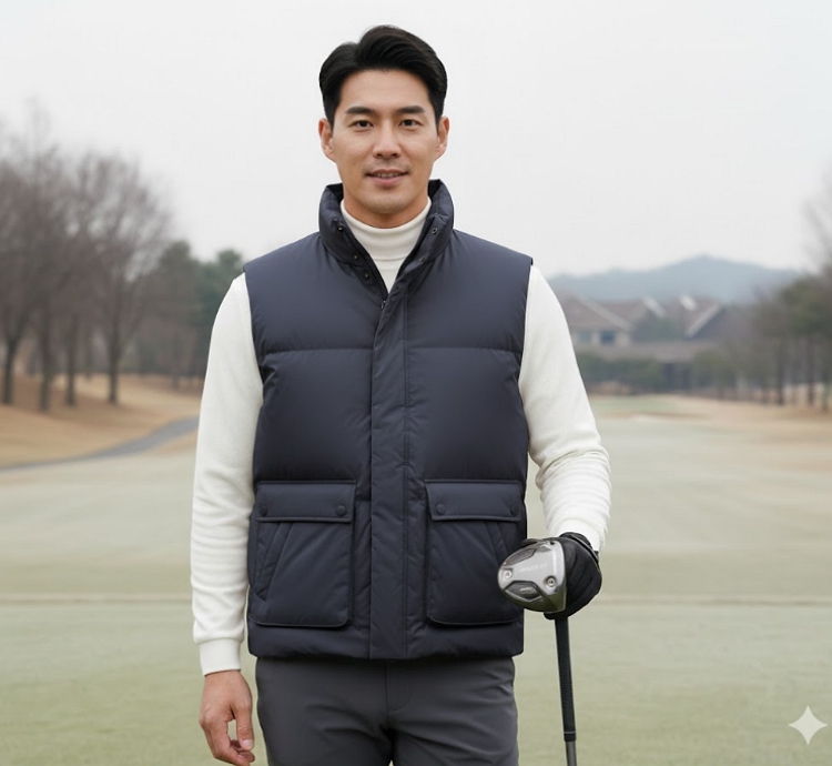 링스골프 남성 겨울 다운 베스트 패지 아웃포켓형 덕다운 골프 패딩조끼 - 상세 이미지 5