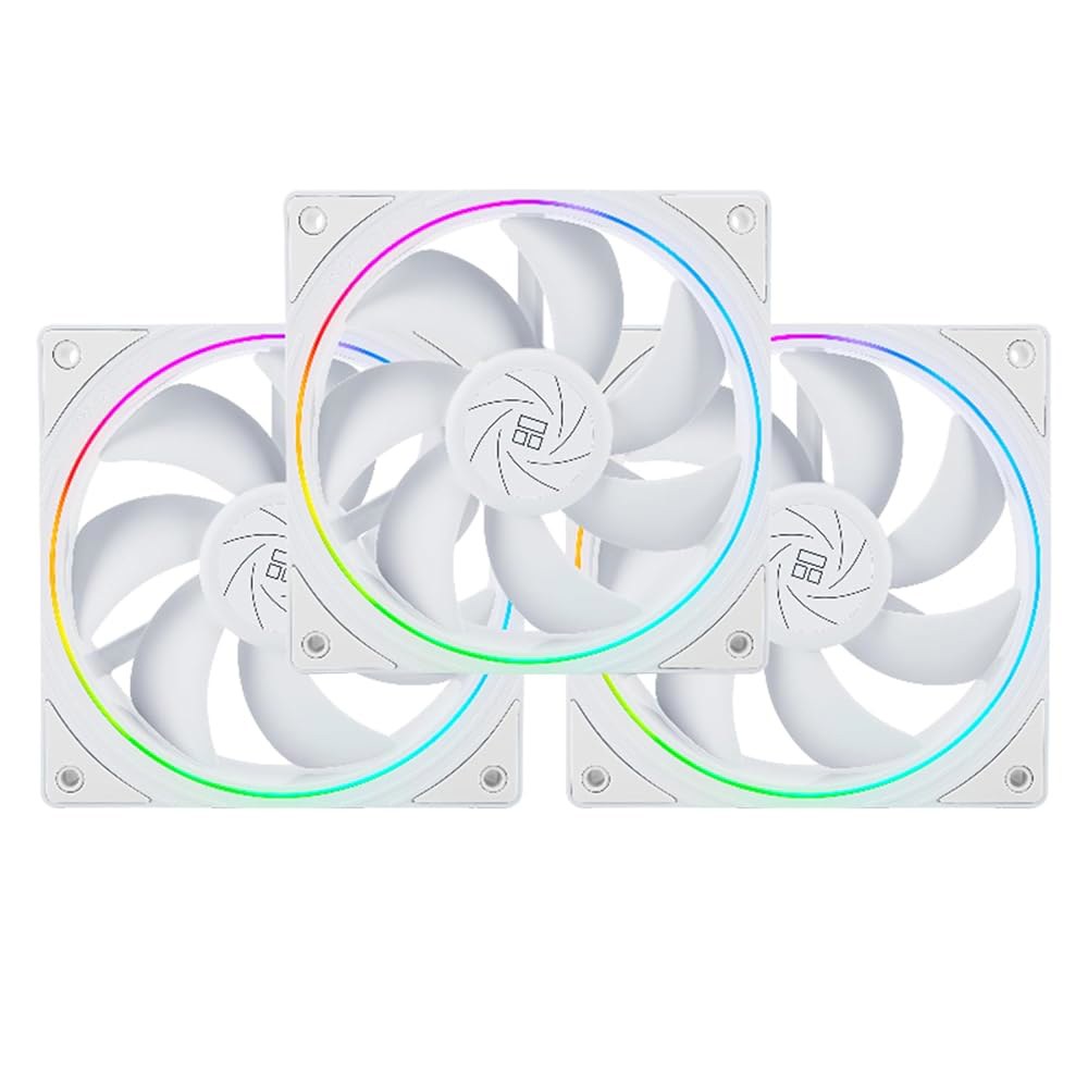 써멀라이트 TL-S12W X3 CPU 팬 120mm 케이스 쿨러 팬에는 ARGB 조명 효과, 1500RPM 속도의 PC PWM 무음 컴퓨터 팬, 냉각 화이트 3팩 가 포함되어 있습 - 상품 이미지