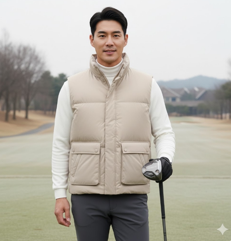 링스골프 남성 겨울 다운 베스트 패지 아웃포켓형 덕다운 골프 패딩조끼 - 상세 이미지 2