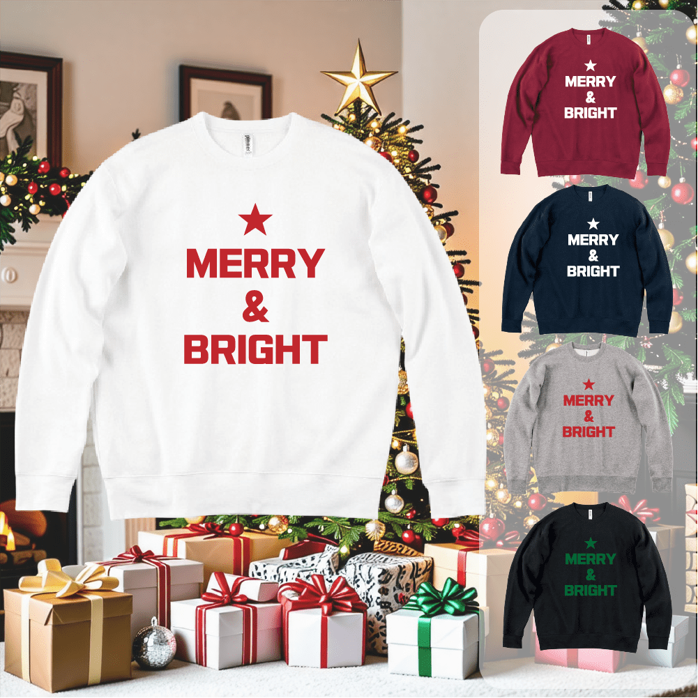 크리스마스 MERRY & BRIGHT 기모 맨투맨 - 메인 이미지