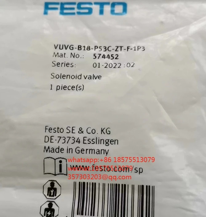 Festo VUVG-B18-P53C-ZT-F-1P3 574452 솔레노이드 밸브