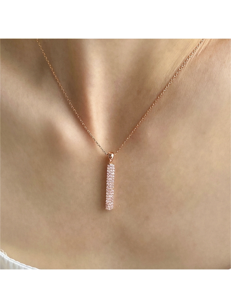 [Color Cubic] 모노그래프 파이퍼 여성 주얼리 큐빅 원터치 바 핑크 블루 데일리 목걸이 Pink - 상품 이미지