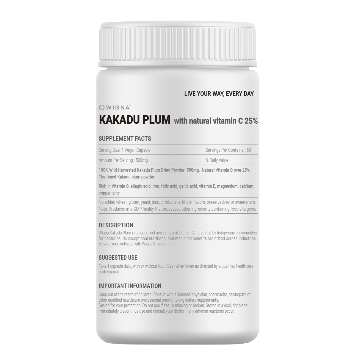 위그나 호주산 카카두플럼 천연 비타민C 25% 식이섬유 500mg x 60캡슐 - 상세 이미지 3