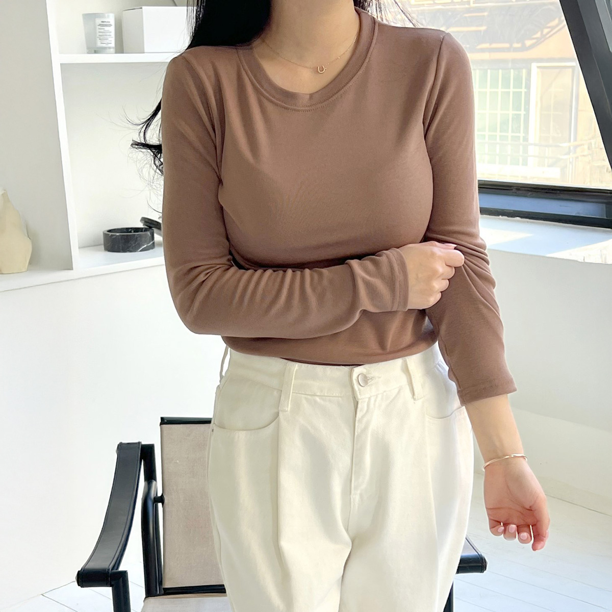 2+1 기모쫀쫀 겨울이너무지라운드 긴팔티셔츠 여성겨울긴팔티셔츠 - 상세 이미지 5