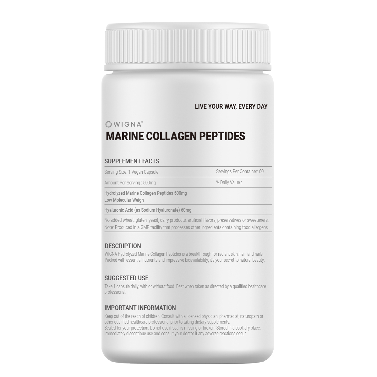 위그나 호주산 초 저분자 마린 콜라겐펩타이드 500mg x 60캡슐 히알루론산 - 상세 이미지 3