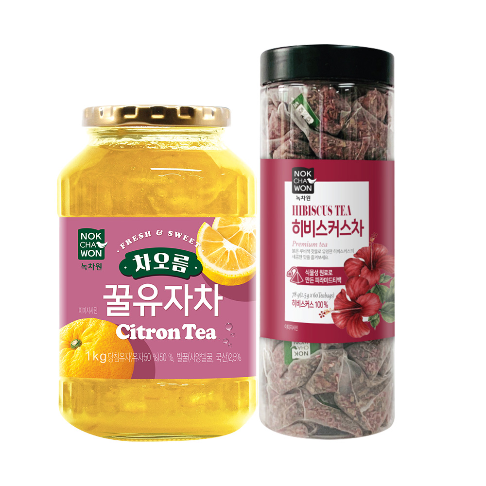 [녹차원] 차오름 유자차 1kg + 히비스커스차 60T 홈카페 유자히비스커스 - 상품 이미지
