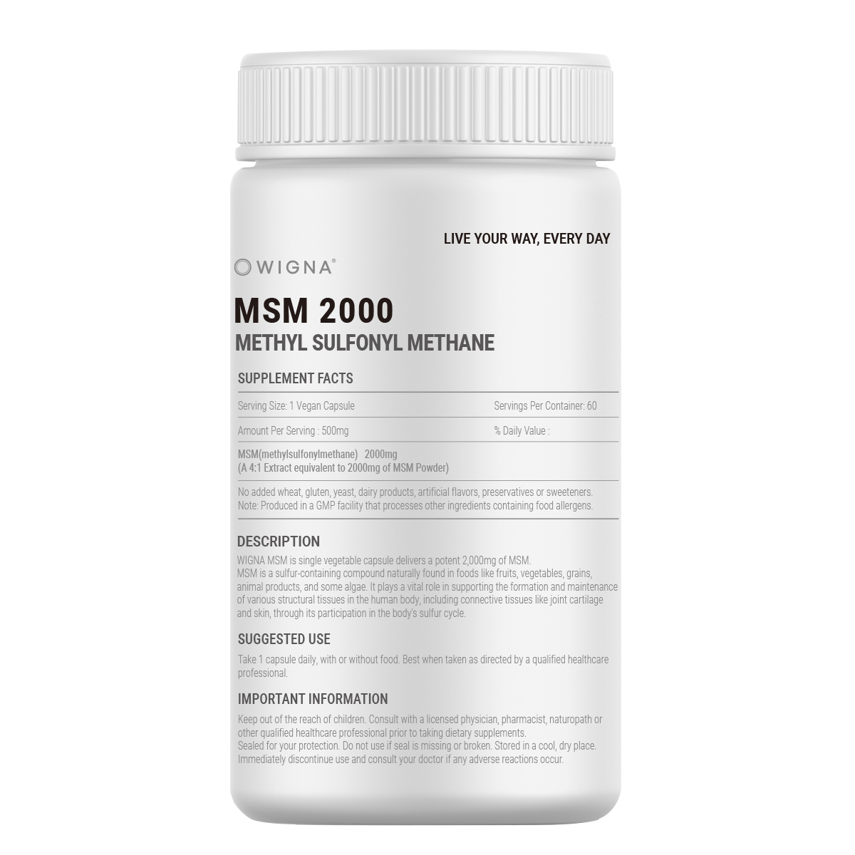 위그나 호주산 MSM 2000mg 메틸 술포닐 메탄 피부건강 500mg x 60캡슐 - 상세 이미지 3