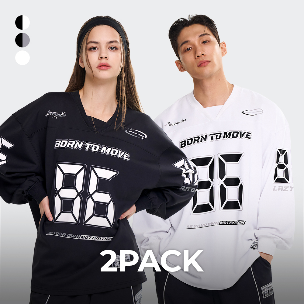 [2PACK] 여성 남자 자이언트핏 긴팔 럭비져지 오버핏 헬스 짐웨어 러닝 맨투맨 - 상품 이미지