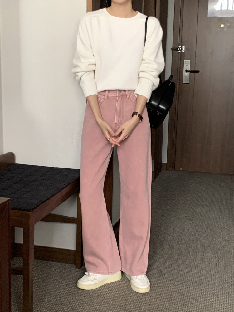 따뜻한 양기모 세미 여성 와이드팬츠 면바지 여자 기모바지 겨울팬츠 일자 통바지 핑크 베이지 - 상세 이미지 2