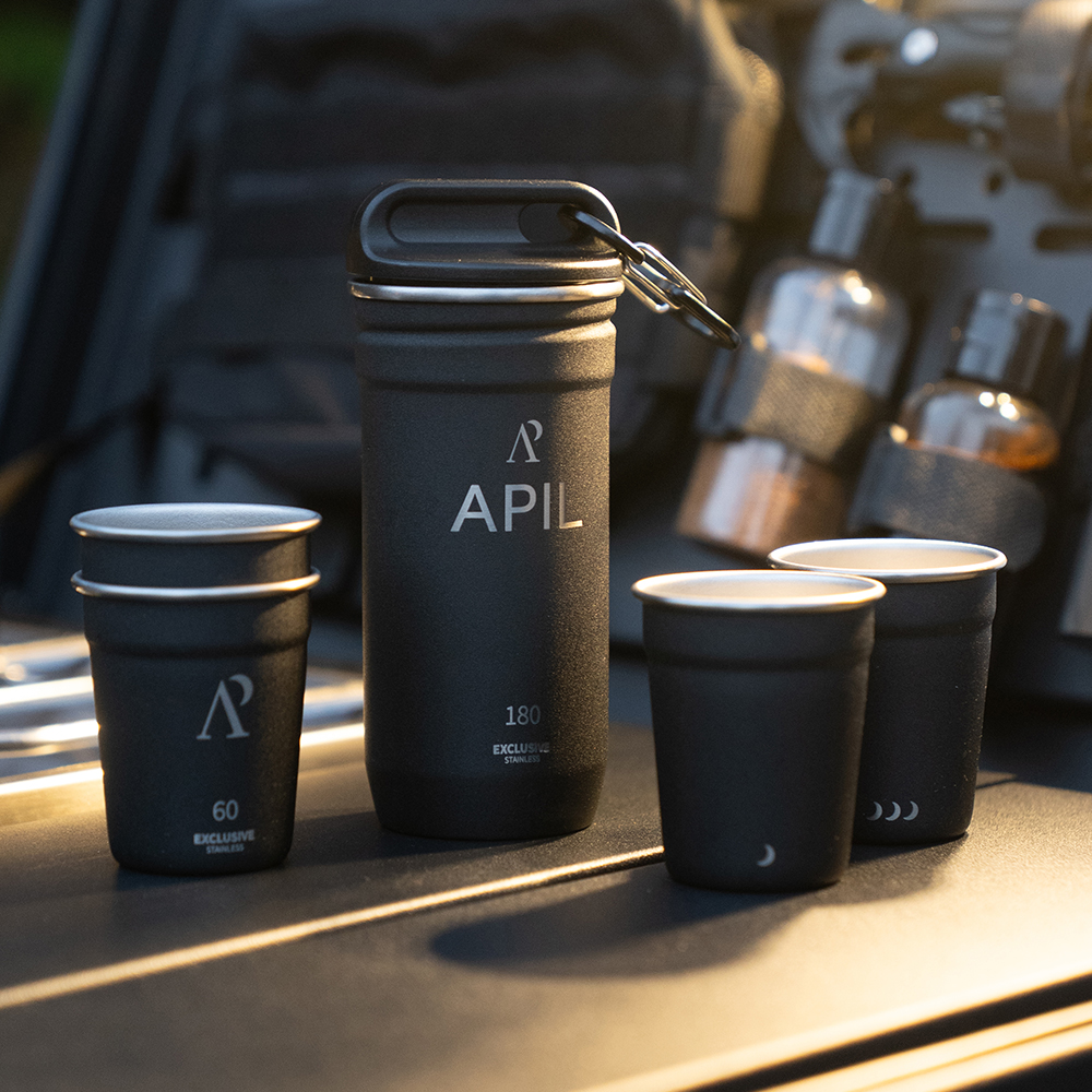 아필 스테인레스 캠핑 스택 소주잔 세트 4P 60ml, 블랙