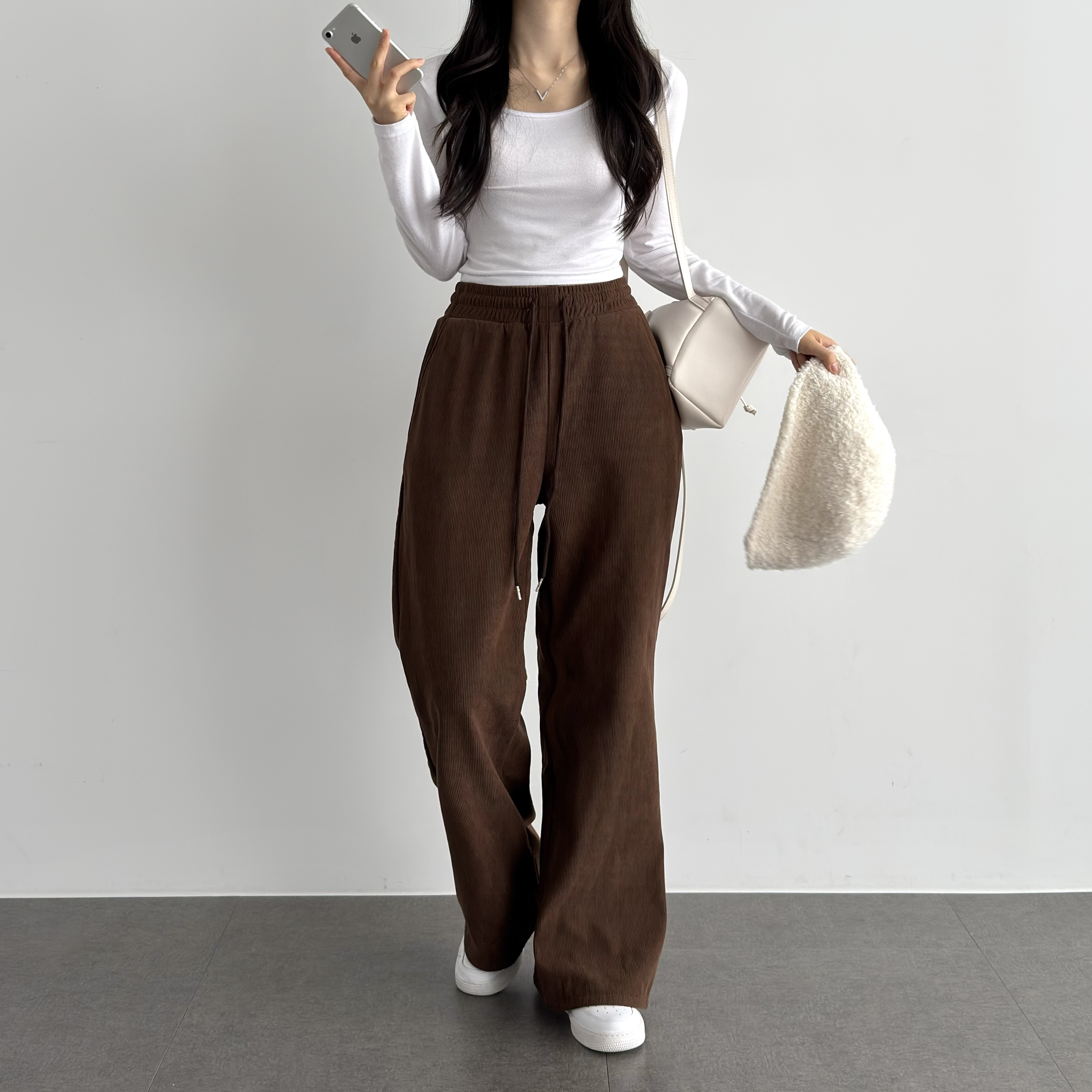 여성 본딩 기모 세미 부츠컷 바지 키작녀 바지 키작진 올드머니룩 결혼식하객룩 - 상세 이미지 4