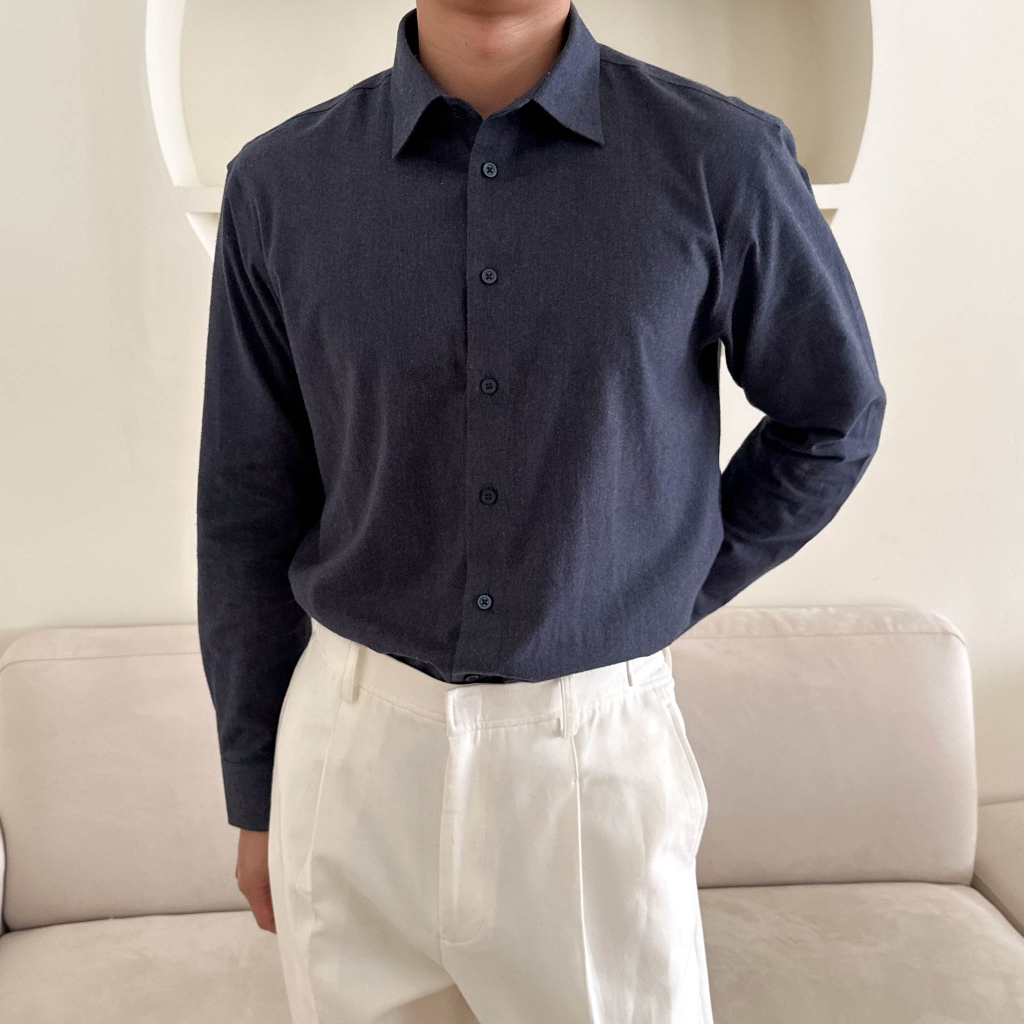 어반트 기모 플란넬 스탠다드카라 긴팔 셔츠 - 상품 이미지