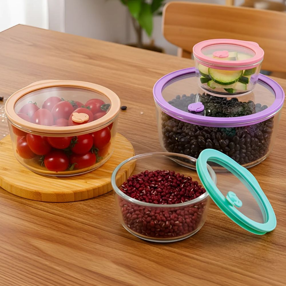 브리드 원형 강화 내열유리 밀폐용기 1650ml 전자레인지 오븐 식기세척기 사용가능 - 상품 이미지