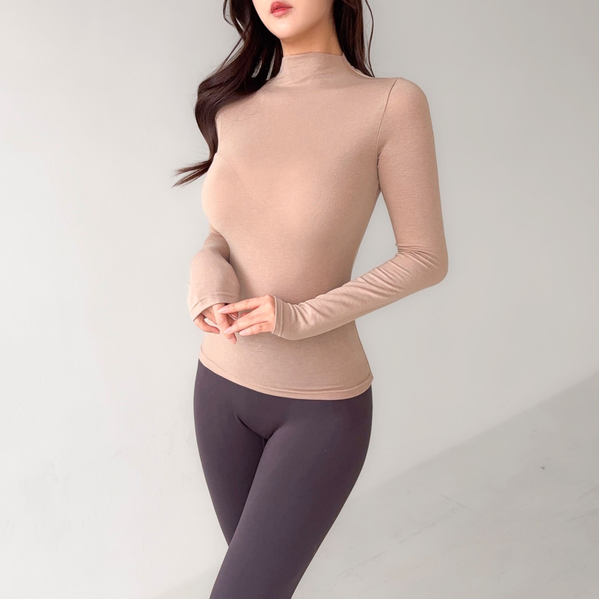 여성 반폴라 목폴라 레이어드 이너티 목티 기본 긴팔 반목 스판 상의 - 상세 이미지 2