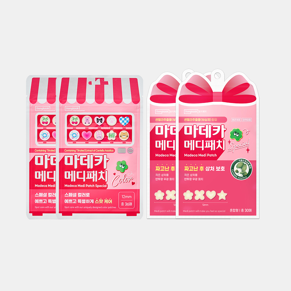 동국제약 마데카 메디패치 스페셜 혼합형 30매 2개 + 스페셜 컬러 36매 2개/ 별 하트 모양 귀여운 스팟패치 뾰꾸 스티커, 여드름 피부 적합 테스트 - 상품 이미지