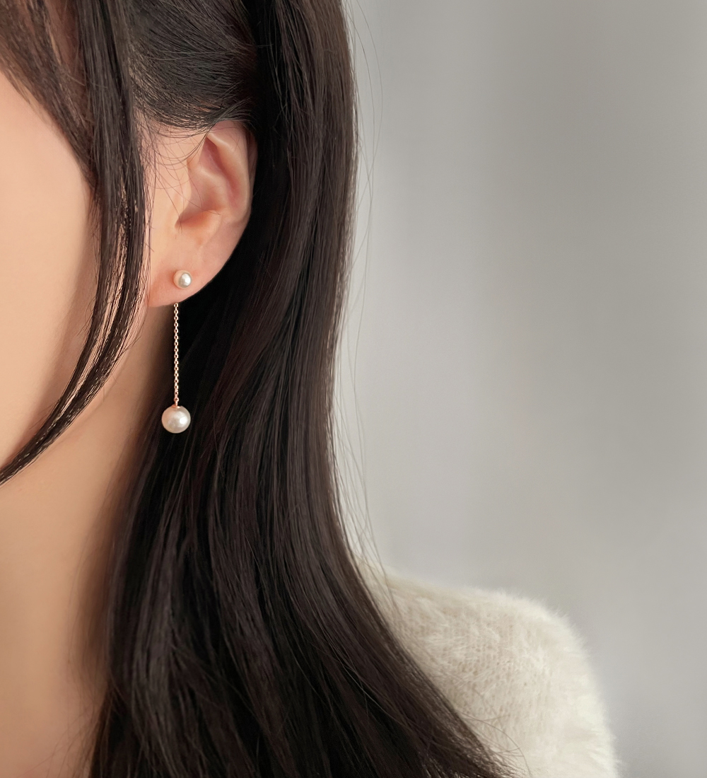 [무배] 실버925 로즈골드 더블 스왈 진주 투웨이 체인 드롭 귀걸이 - 상세 이미지 3