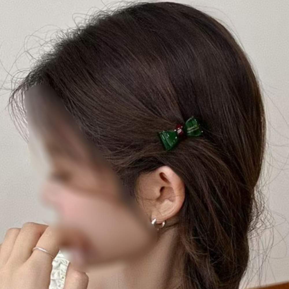프랑스 자개 마블 미니 리본 헤어 집게핀 앞 머리핀 옆머리 단발 이미지 6