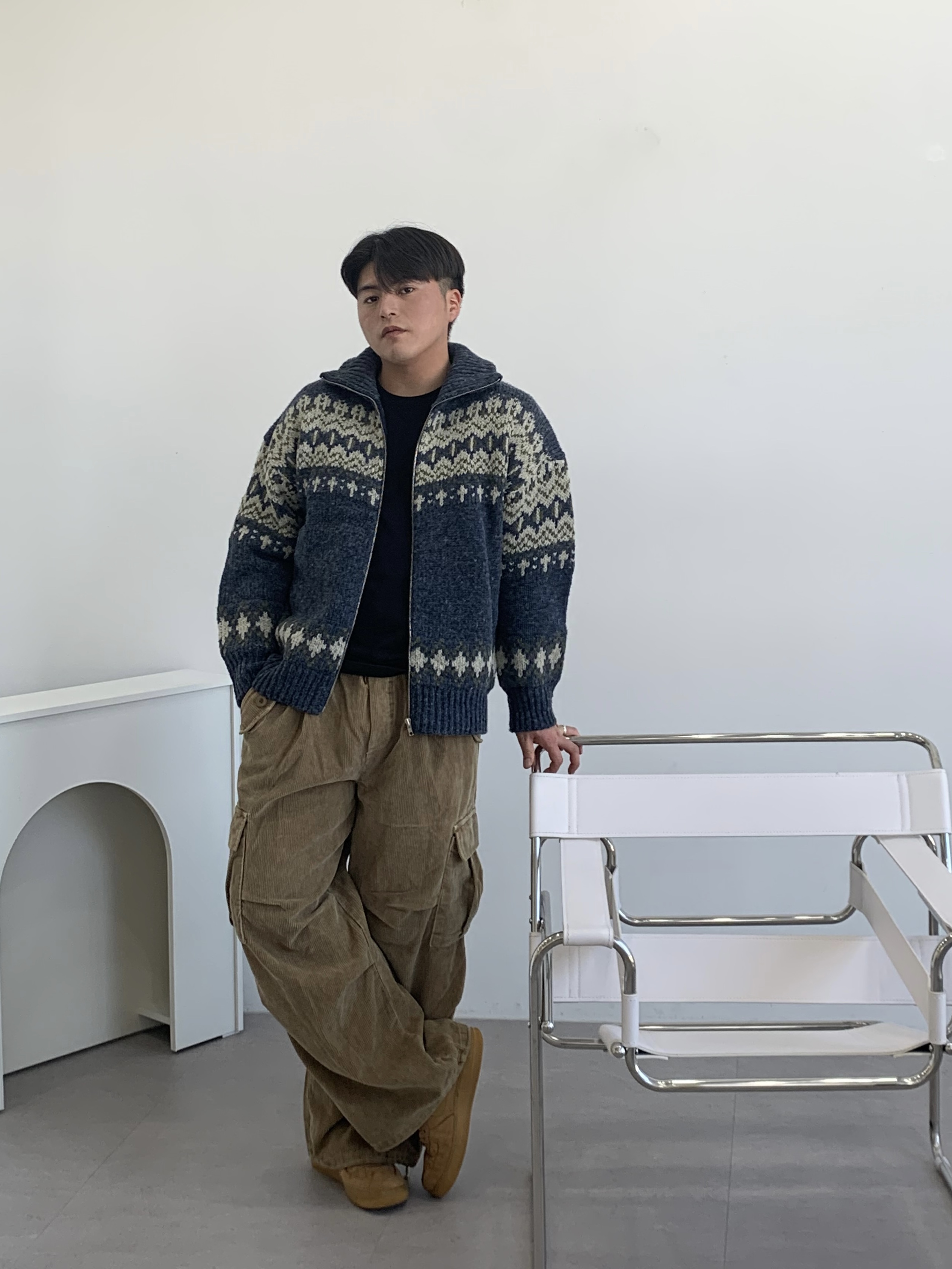 눈꽃 노르딕 하이넥 코위찬 니트집업 커플스웨터 이미지 8