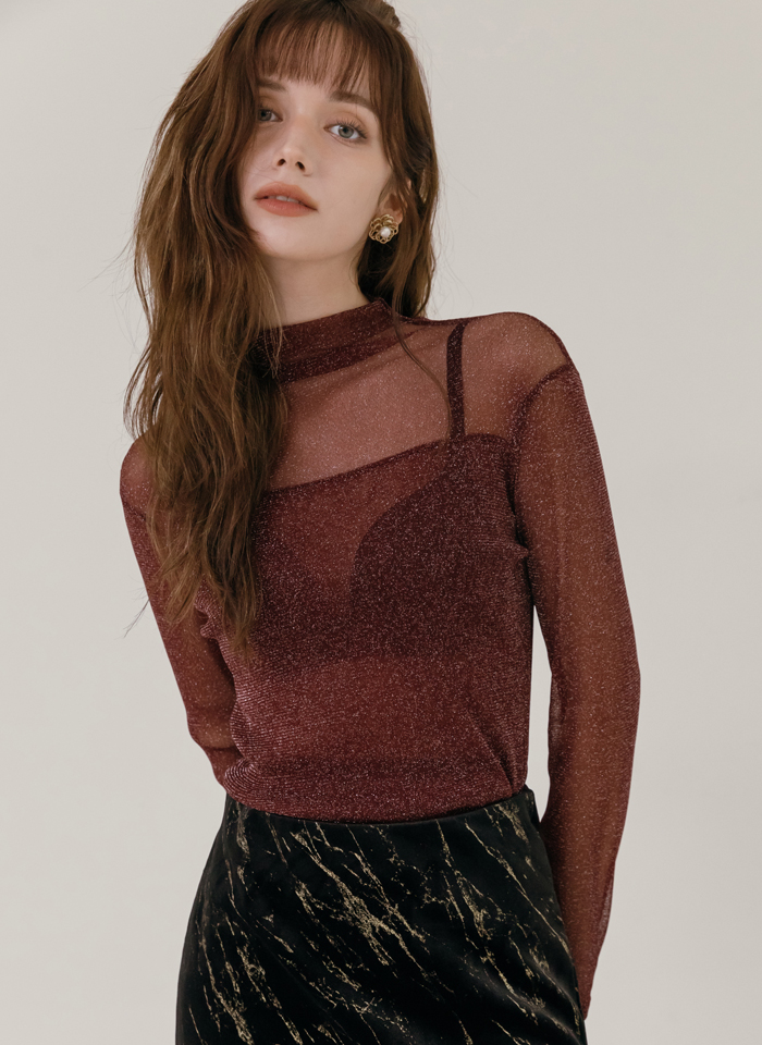 겨울 포인트 이너 펄 시어 시스루 티셔츠 3color - 상세 이미지 4