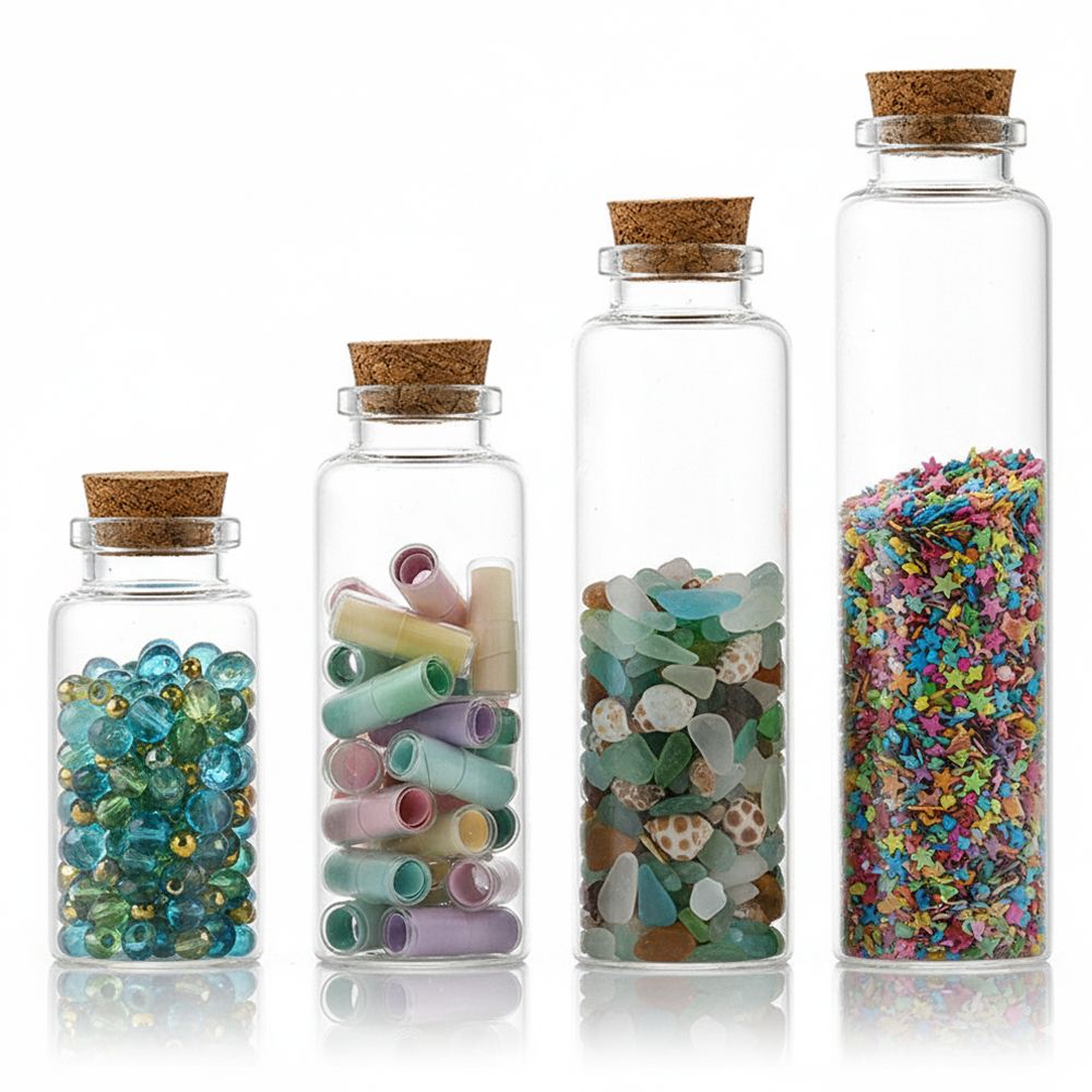 2size 코르크 마개 미니 유리병 밀봉 코르크병 작은 유리 공병 용기 30mm 100mm - 상품 이미지