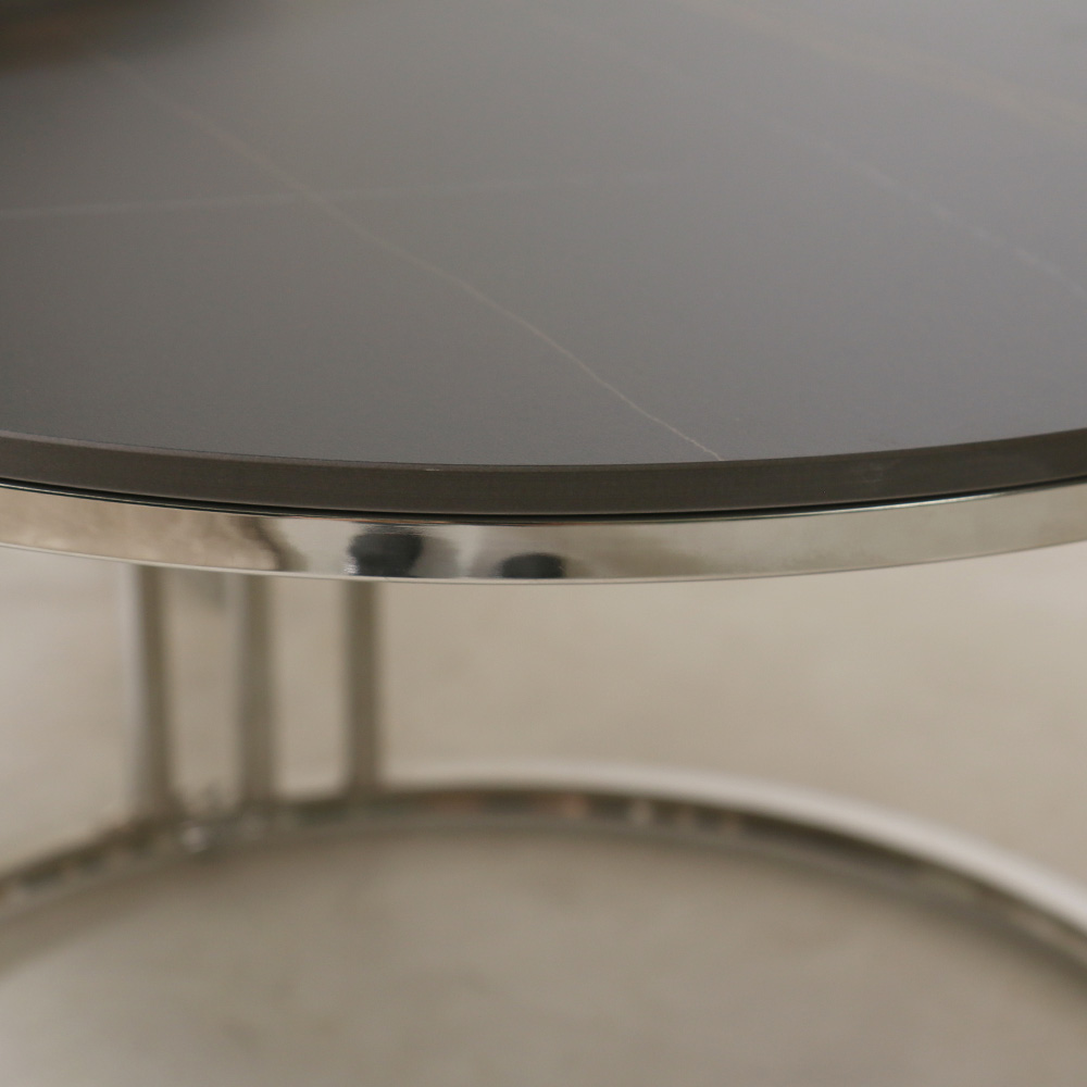 스코나 에르딘 스텐 실버 원형 듀얼 세라믹 거실 소파 테이블 S