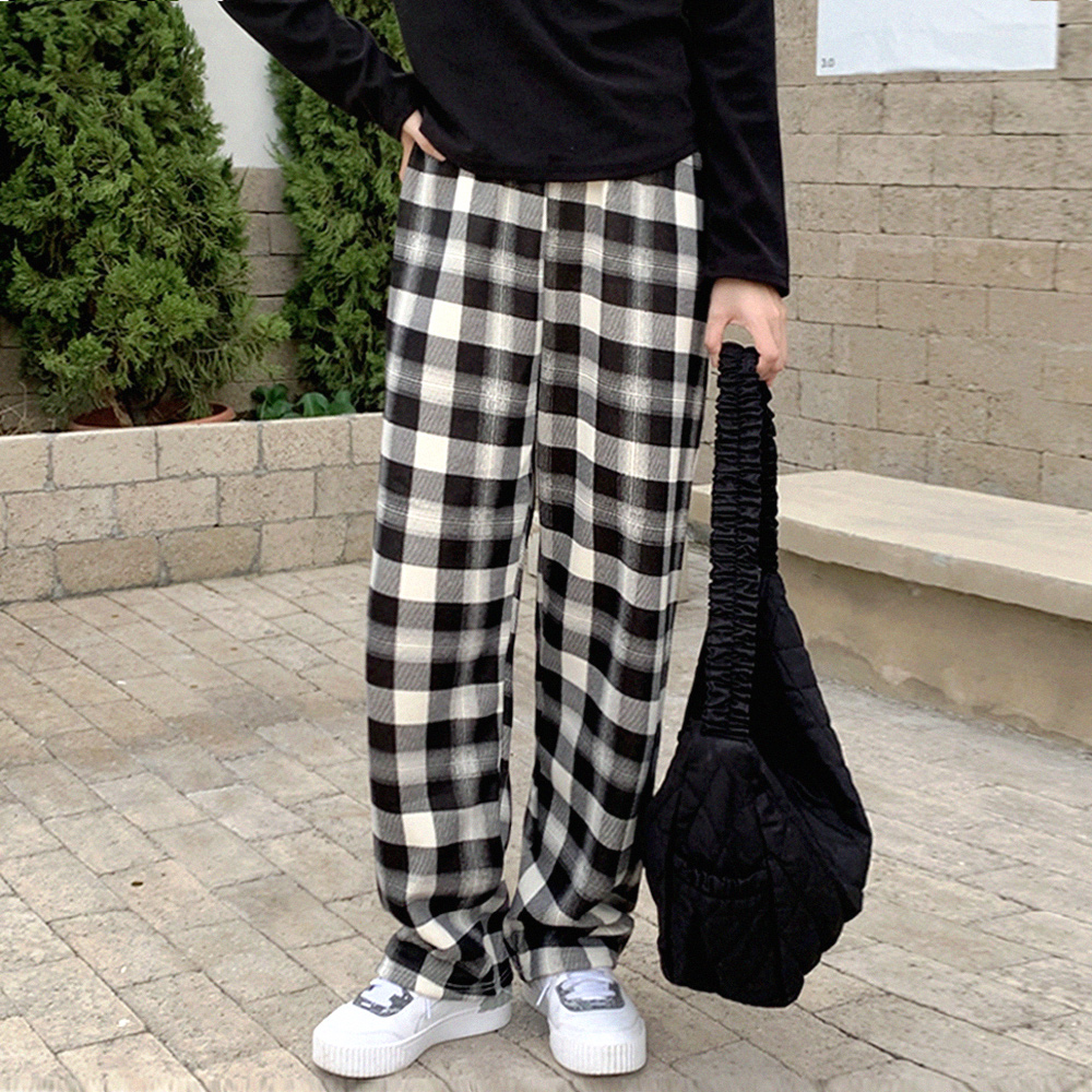 양털안감 체크밴딩팬츠 겨울 데일리 따뜻한 일자핏 원데이핏 ONeday fit - 상품 이미지