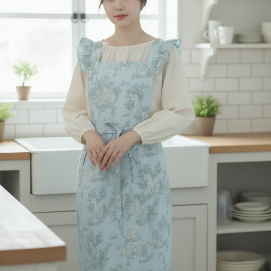 홈꼬세르 한복 최화정 뜨왈 카페 프릴 결혼선물 가정용앞치마 - 상세 이미지 4