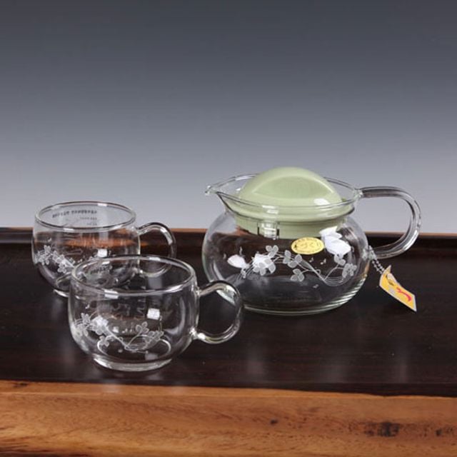 손잡이잔 2인 유리 다기세트 주전자 450ml - 상품 이미지