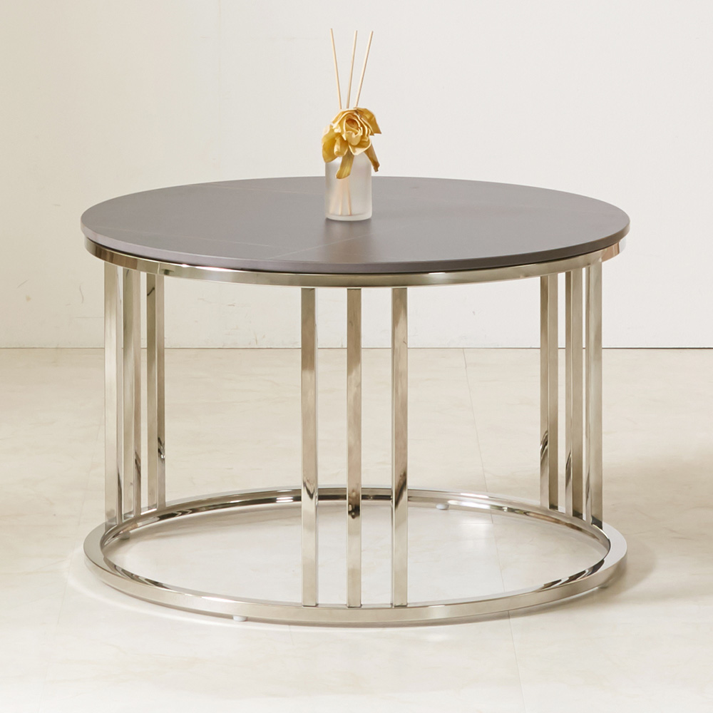 스코나 에르딘 스텐 실버 원형 듀얼 세라믹 거실 소파 테이블 S