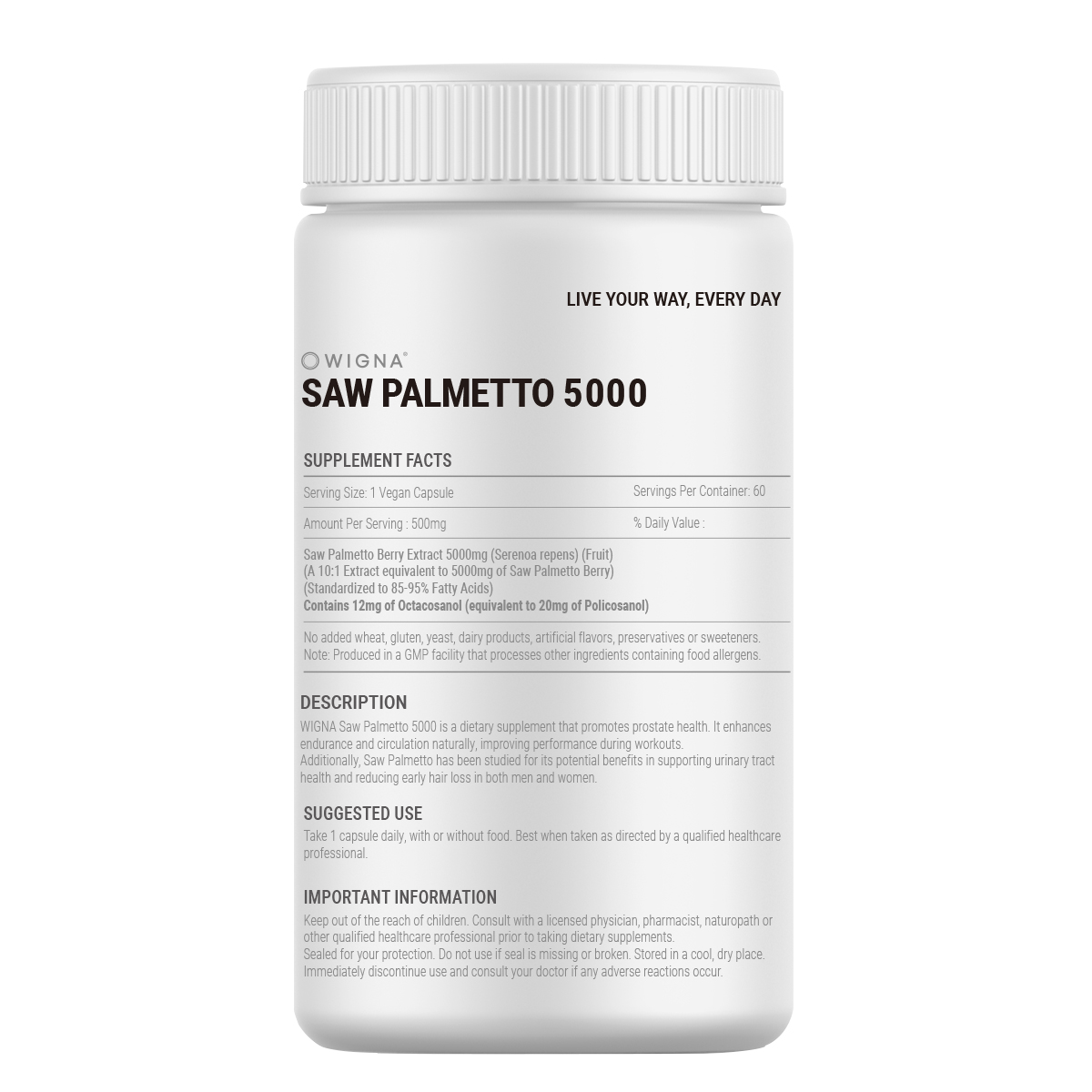위그나 호주산 쏘팔메토 5000mg 옥타코사놀 20mg 전립선건강 500mg x 60캡슐 - 상세 이미지 3