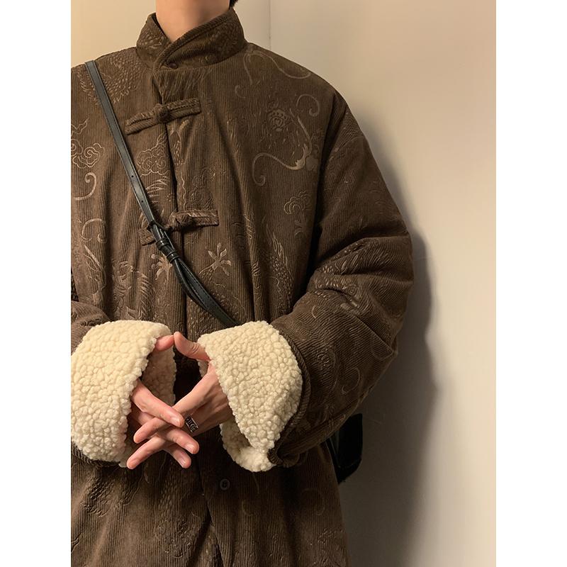 신 중국풍 디자인 도포 패딩 두툼한 양털점퍼 루즈핏 패딩코트 바람막이 점퍼 잠바 외투 - 상세 이미지 4