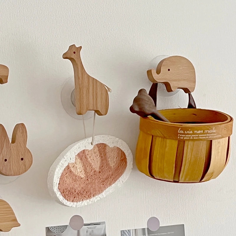 너도밤나무 동물 후크 원목 디자인 접착식 벽걸이 무타공 고리 토끼(4.7x6.5cm) - 상세 이미지 4
