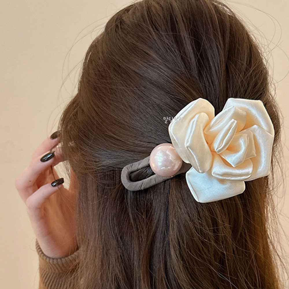 장미 왕진주 악어집게핀 우아한 올림머리핀 진주헤어핀 이미지 6