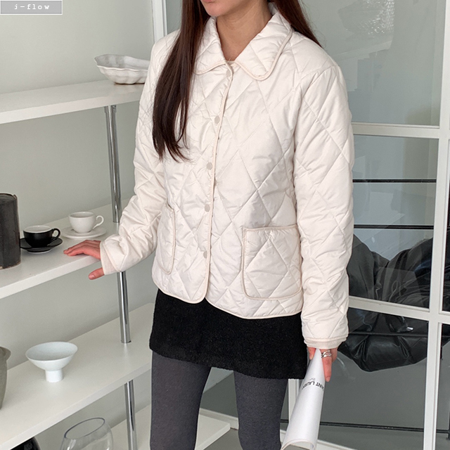 살로 루즈핏 라운드카라 퀼팅 자켓 2col S,M,L 가을 겨울 깔깔이 하프 제이플로우 - 상세 이미지 2