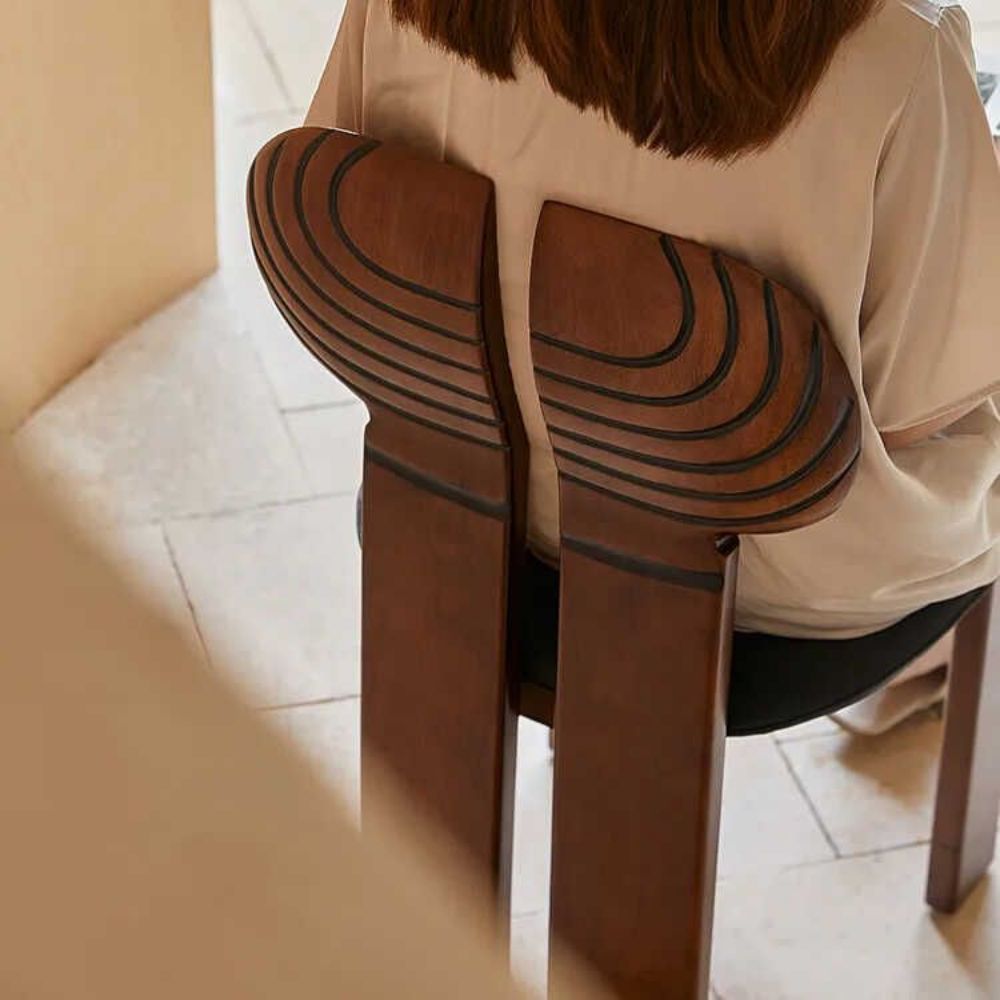 나뭇잎모양 등받이 의자 원목 카페 인테리어 체어 월넛 / 갈색 가죽 쿠션 - 상세 이미지 2
