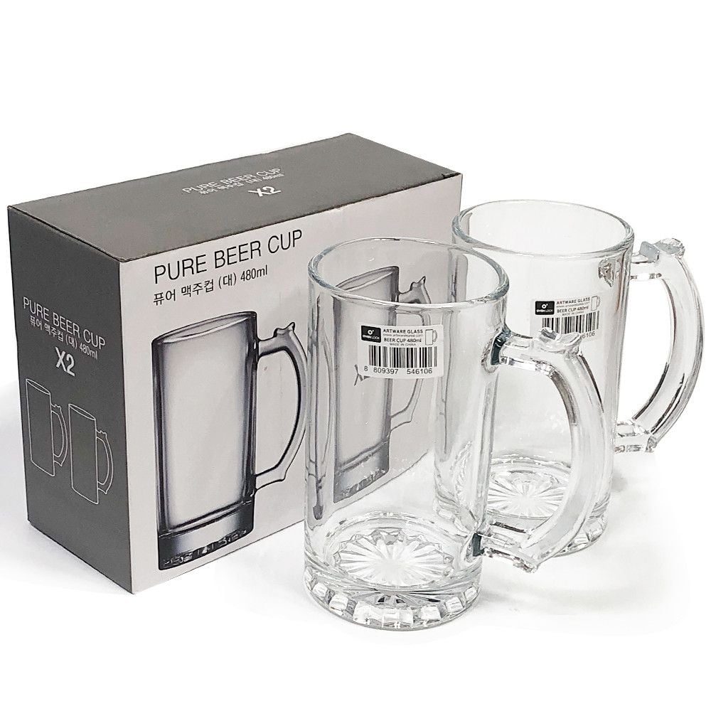 아트 퓨어 맥주컵2P(대480ml) 글라스컵 유리컵 맥주잔 - 상품 이미지