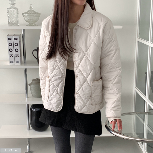 살로 루즈핏 라운드카라 퀼팅 자켓 2col S,M,L 가을 겨울 깔깔이 하프 제이플로우 - 상세 이미지 4