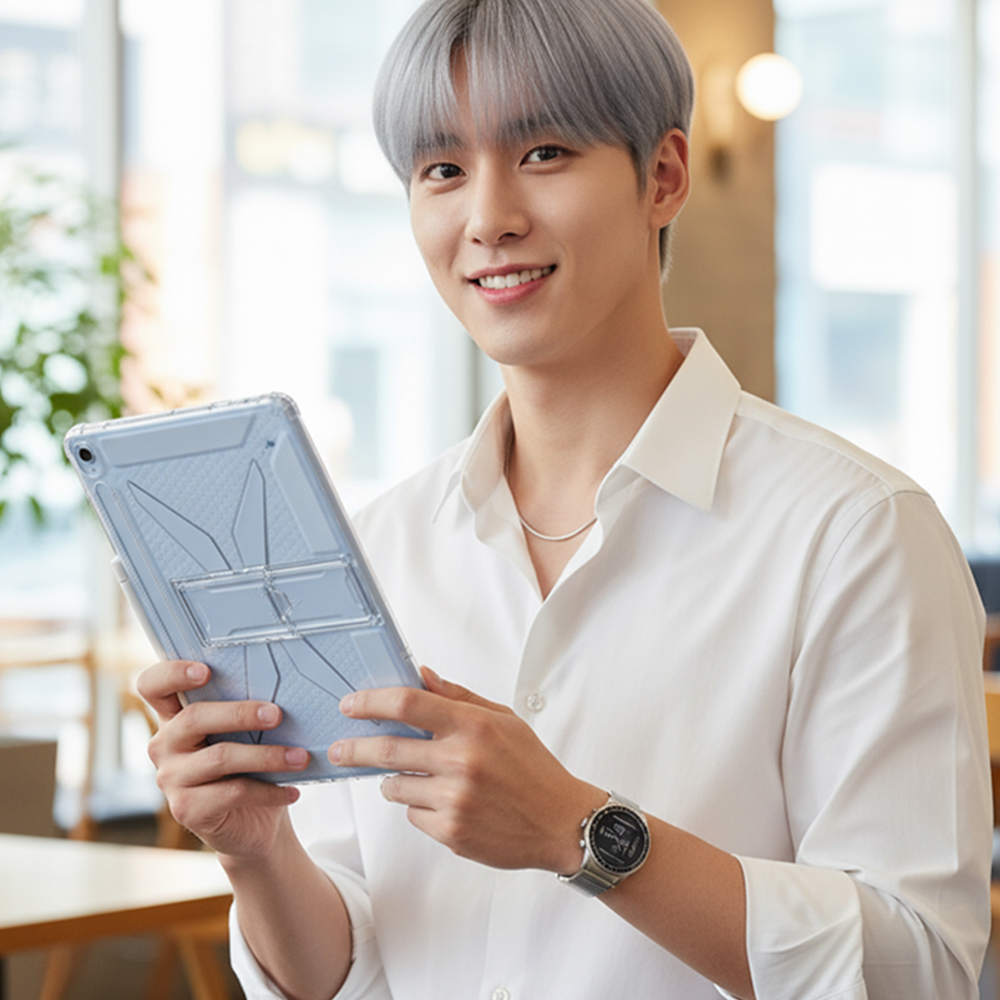 갤럭시탭 S10 라이트 케이스 범퍼 클리어 거치대 S펜 수납 퓨어엑스 투명, 탭 S10 라이트 - 상세 이미지 2