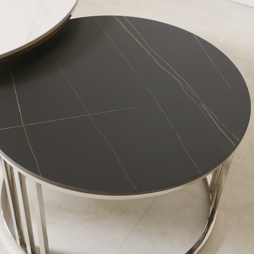 스코나 에르딘 스텐 실버 원형 듀얼 세라믹 거실 소파 테이블 S