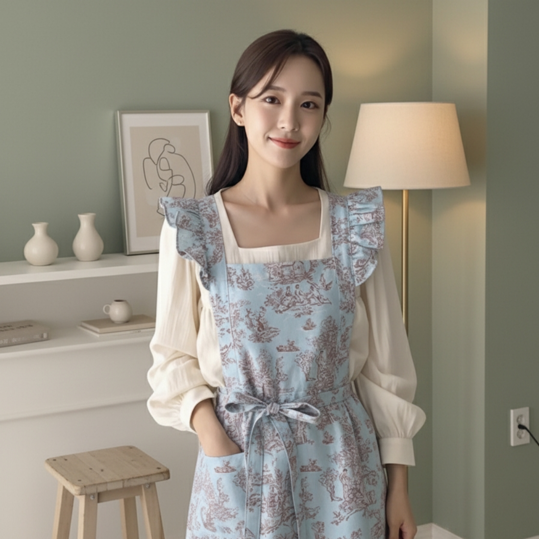 홈꼬세르 한복 최화정 뜨왈 카페 프릴 결혼선물 가정용앞치마 - 상세 이미지 2