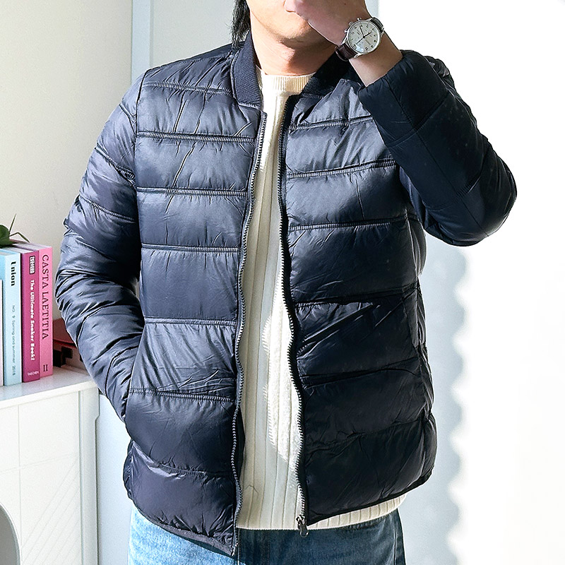 남자 경량패딩 남성 블루종 숏 패딩 항공점퍼 니트카라 점퍼 - 상세 이미지 2