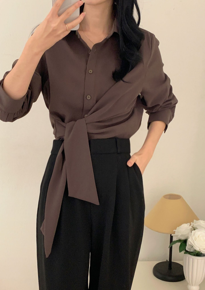 겨울 하객룩 랩블라우스 리본 타이 카라 블라우스 셔츠 이미지 6