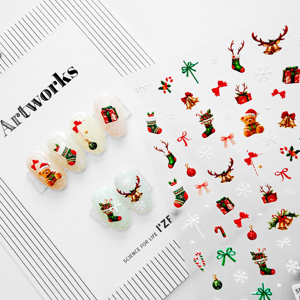 윈터 기프트 & 벨 크리스마스 네일스티커 (AA-7280) (H-2f) - 상세 이미지 4