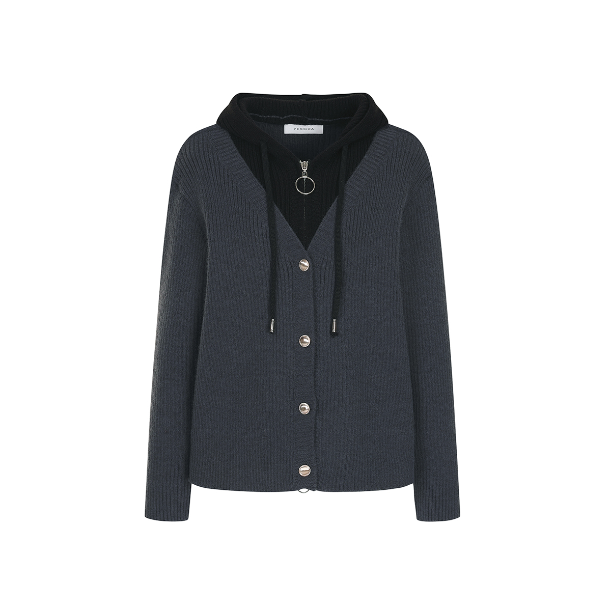 예시카 레이어드 후드넥 니트 가디건 YJBKC027 - 상품 이미지